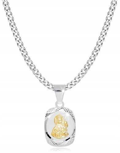 ŁAŃCUSZEK SREBRNY MEDALIK KOMUNIJNY MATKA BOSKA DO KOMUNII NA CHRZEST 50 cm na Arena.pl