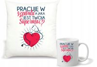 Zestaw PODUSZKA + KUBEK nadruk PREZENT DLA LEKARZA DOKTORA PIELĘGNIARKI