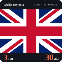 Karta eSIM Internet Wielka Brytania 3 GB na 30 dni - bez rejestracji