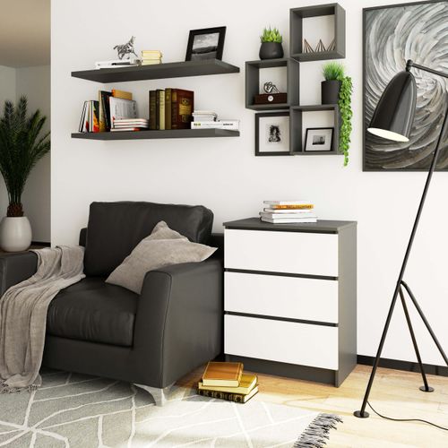 Komoda do salonu K 60 cm 3 szuflady - grafit szary-biała na Arena.pl
