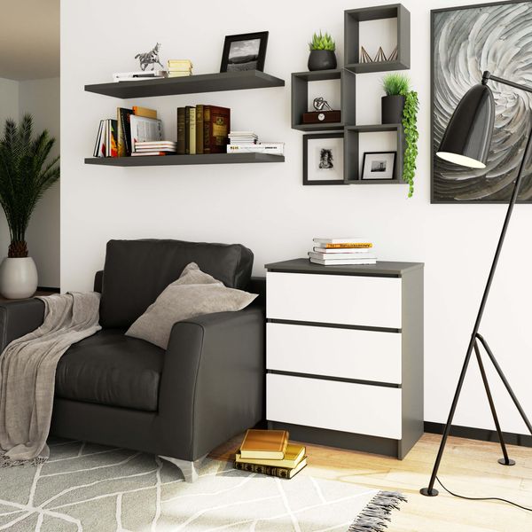 Komoda do salonu K 60 cm 3 szuflady - grafit szary-biała zdjęcie 4