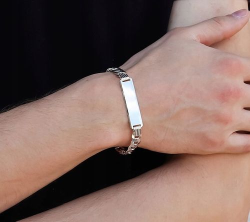 Bransoleta Srebrna Męska Pancerka Pełna z Blaszką pr 925 Grawer Gratis na Arena.pl