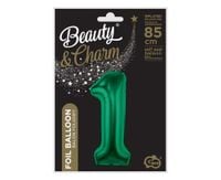 BALON FOLIOWY CYFRA 1 ZIELEŃ BUTELKOWA 85 CM GODAN