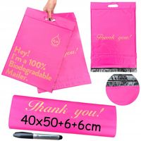 DUŻE FOLIOPAKI KURIERSKIE RÓŻOWE B3 400x500 50szt Z RĄCZKĄ ZWROTNE THANK YO
