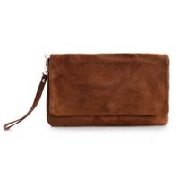 VERA PELLE torebka  zamszowa kopertówka listonoszka z paskiem V008 brązowa