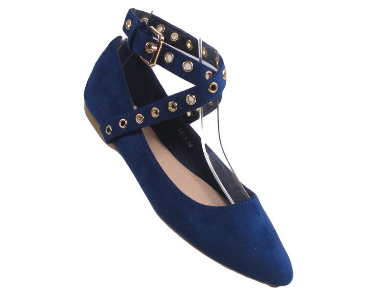 Granatowe baleriny półbuty z paskiem zamsz 36 zdjęcie 3