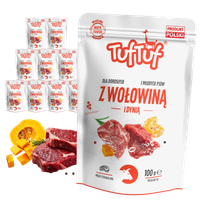 MOKRA KARMA DLA PSA TufTuf SASZETKA MIELONKA WOŁOWINA DYNIA 10x100G