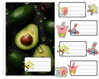 NAKLEJKI NA ZESZYT ZESZYTY NALEPKA 8szt - SpongeBob WZORY Z BAJEK + GRATIS