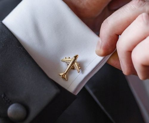 Złote spinki do mankietów Exciting Samolot Boeing Embraer Bombardier Airbus na Arena.pl