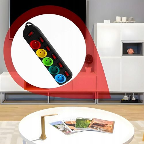 PRZEDŁUŻACZ LISTWA ZASILAJĄCA 1.5M 5 GNIAZD Z WYŁĄCZNIKAMI KOLOROWE na Arena.pl