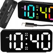 BUDZIK ZEGAR ELEKTRONICZNY LED CYFROWY STOJĄCY GŁOŚNY KOLOROWY + KABEL USB