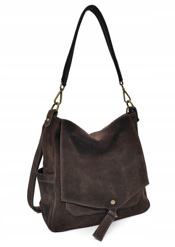 Zamszowa torebka worek skóra brązowa czekoladowa na Arena.pl