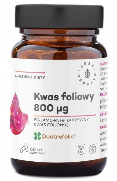 Aura Herbals Kwas foliowy 800 mcg Quatrefolic 60 kaps zdjęcie 1