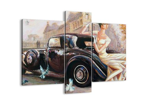 Obraz Na Płótnie - Retro Auto Dama  - 95X80 Cm - Cb95X80-3467 na Arena.pl