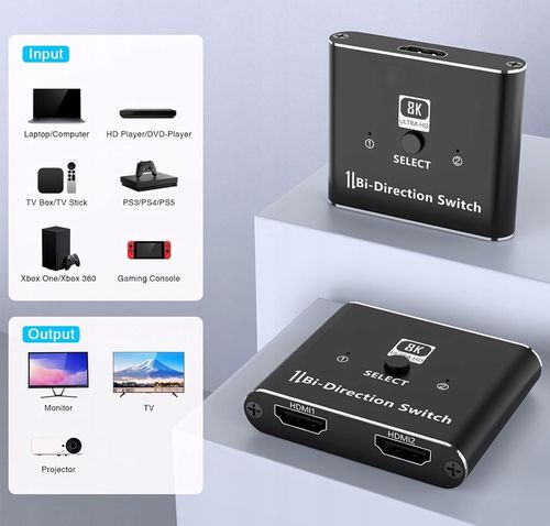 HDMI Switcher Splitter 8K – przełącznik dwukierunkowy HDMI 2.1 240Hz na Arena.pl