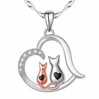 Naszyjnik Srebrny Serce z Kotami Dwa Koty Serduszko Blaszka SREBRO 925