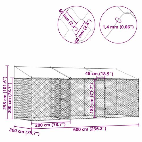 Klatka dla psa Srebrny 600 x 200 x 256 cm Stal Galwanizowana na Arena.pl