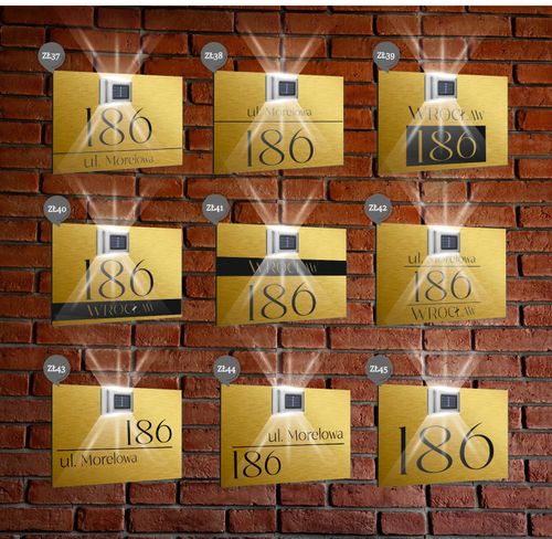 ZŁOTA TABLICZKA ADRESOWA nierdzewna dibond z lampką numer domu 40x30 na Arena.pl