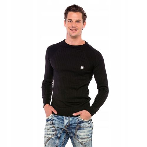 CIPO BAXX SWETER W PRĄŻKI BLACK BASIC GŁADKI~XXL na Arena.pl