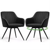 2x Krzesło welurowe tapicerowane obrotowe salon TURNO Czarne Czarne nogi