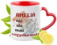 Dla Amelii Kubek Czerwony Z Uszkiem W Kształcie Serca Na Prezent