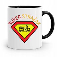 Kubek Czarny Dla Strażaka Super Strażak Z Nadrukiem Ze Zdjęciem