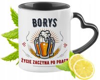Dla Borysa Kubek Czarny Z Uszkiem W Kształcie Serca Na Prezent Z Nadrukiem