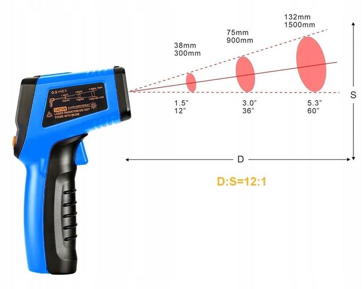 PIROMETR TERMOMETR LASEROWY BEZDOTYKOWY -50 +600C PRECYZYJNY POMIAR DEKO zdjęcie 4