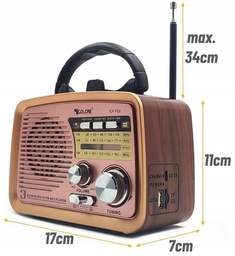 Radio Kuchenne Retro Am Fm Przenośne microSD Bluetooth 1200mAh na Arena.pl