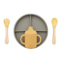 OLMITOS Zestaw obiadowy talerz z przyssawką + sztućce + kubek ZIELONY