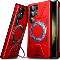 Etui Samsung Galaxy S24 Ultra pancerne z ringiem stojakiem 360° czerwone