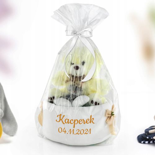 Tort z pampersów rozmiar 3 miś kocyk z haftem Prezent na chrzest roczek na Arena.pl