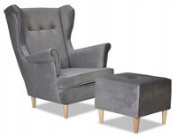 Fotel uszak ARI z podnóżkiem skandynawski  Grey szary DARK