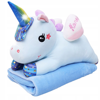 Maskotka Przytulanka Jednorożec Z Kocem 160x110cm Niebieski 55cm Lean Toys