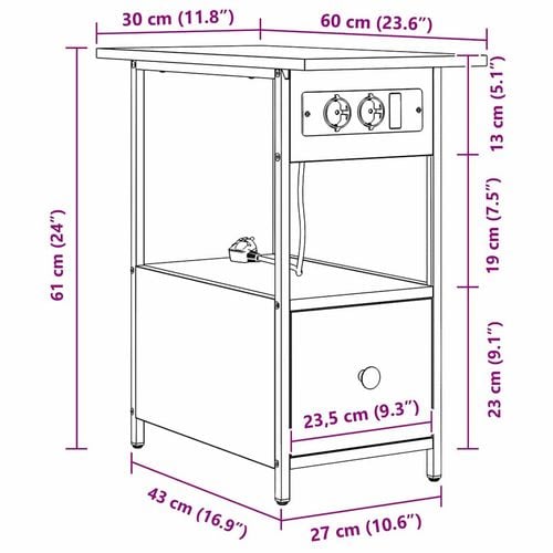Szafka Nocna z szufladą Szary dąb sonoma 60 x 30 x 61 cm na Arena.pl