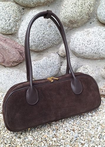 Zamszowa WŁOSKA torebka z troczkiem SKÓRA NATURALNA Vera Pelle czekoladowa na Arena.pl