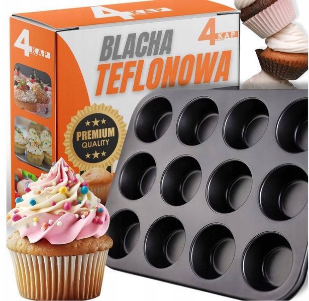 FORMA TEFLONOWA BLACHA MUFFINKI FOREMKA BABECZKI 12x zdjęcie 1