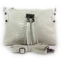 Skórzana włoska listonoszka ,wężowa skórka,frędzelki szara LP149G