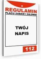 Tabliczka znak informacyjny 20x15 Biała REGULAMIN SIŁOWNI Aluminiowa
