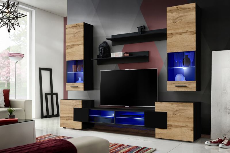 Pan Igiełka Szafka RTV LED RGB Pilot Połysk Mat Czarny Biały Dąb Wotan Loft zdjęcie 11