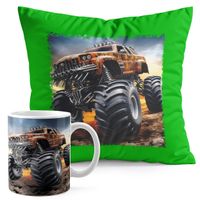 ZESTAW KUBEK + PODUSZKA ZIELONA - AUTO MONSTER TRUCK