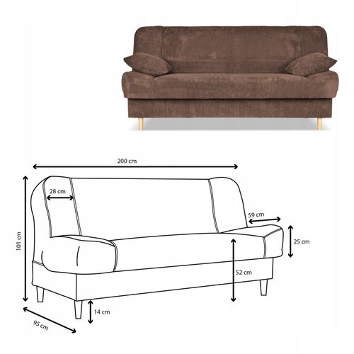 Kanapa sofa Belito rozkładana pojemnik f spania BONELL brązowa sztruks na Arena.pl