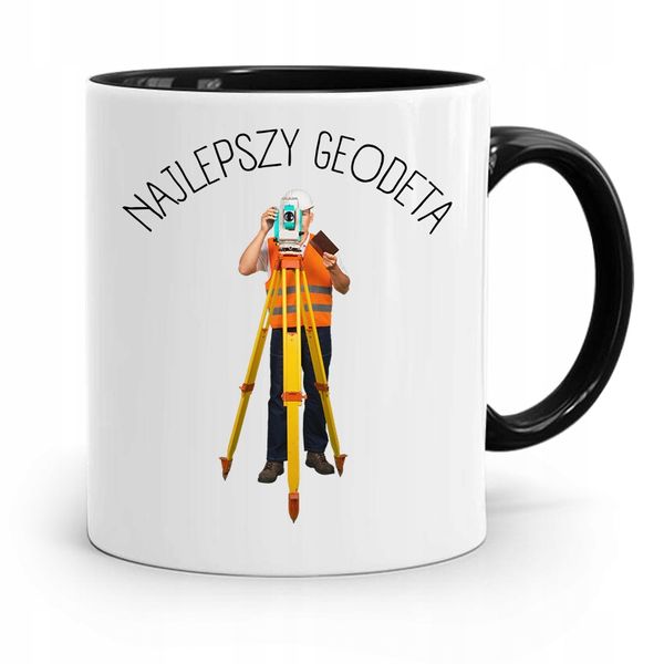 Kubek Czarny Dla Geodety Najlepszy Geodeta Prezent Z Nadrukiem Ze Zdjęciem zdjęcie 1
