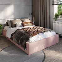 ŁÓŻKO 120x200 TAPICEROWANE Z POJEMNIKIEM + STELAŻ PODWÓJNE WELUR RÓŻ