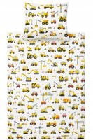 Pościel dziecięca 200x140 chłopięca KOPARKI budowa żółte na białym tle