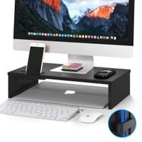 Drewniana Podstawka pod Monitor z Uchwytem na Telefon Czarna 42x23 cm