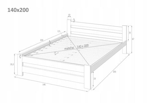 ŁÓŻKO DREWNIANE 140x200 B sosnowe WYSOKI ZAGŁÓWEK na Arena.pl