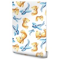 Tapeta Dla Dzieci MISIE Samoloty Malowane Akwarelą