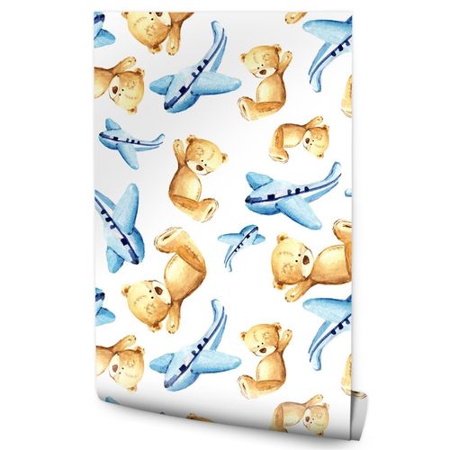 Tapeta Dla Dzieci MISIE Samoloty Malowane Akwarelą na Arena.pl