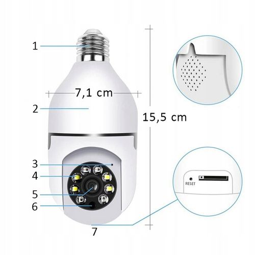 Kamera Obrotowa Panoramiczna 360 Zamiast Żarówki Nagrywanie Nocne Wi-FI IP na Arena.pl